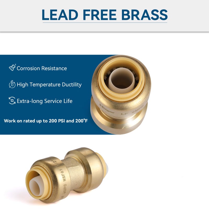GUOFIS 12Pack 1/2 Inch Pushfit Straight Coupling  PEX Brass Push-fit Coupling with Disconnect Clip  Push-to-Connect Plumbing Fittings for PEX  Copper  CPVC - Image 3